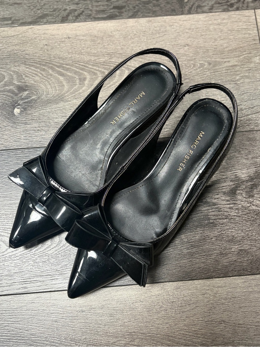 Fisher Black Patent Bow Slingback Heels Size 6.5M